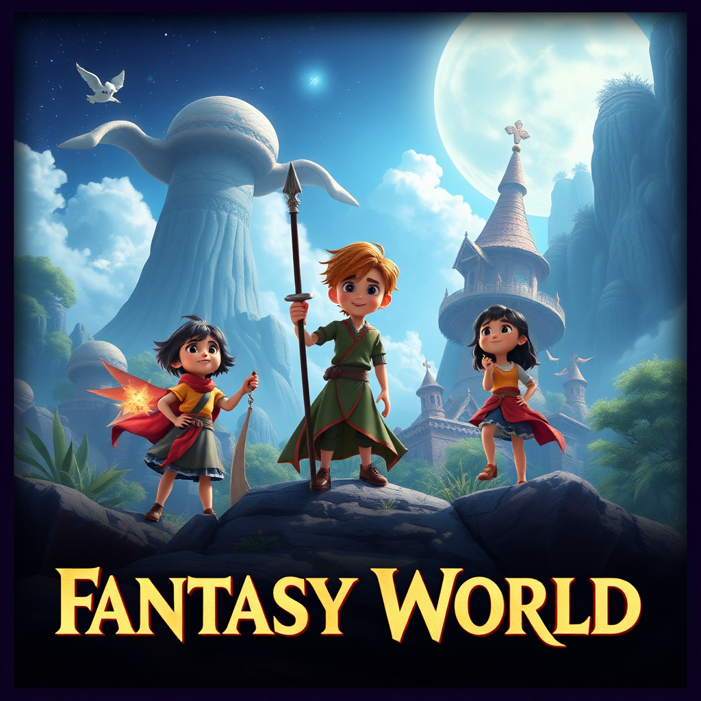 Animated fantasy world movie poster